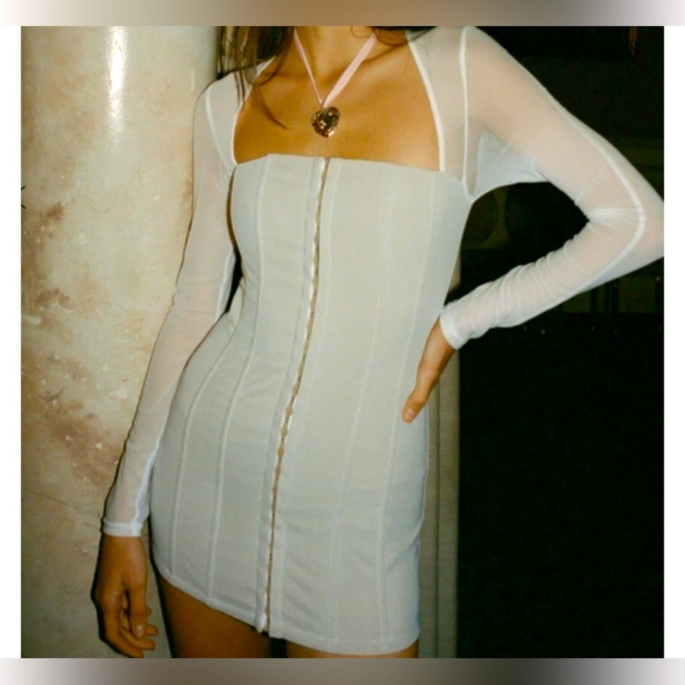 With Jean Al Dress Mini Mesh Sleeve White NWOT size Medium